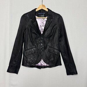 Black Rivet Black Lamb Leather Military 6 Button Double Collar Blazer X-Small